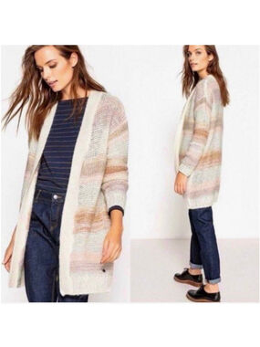 NWT Anthropologie NumpH Loraina Striped OpenFront Long Cardigan Sweater Large